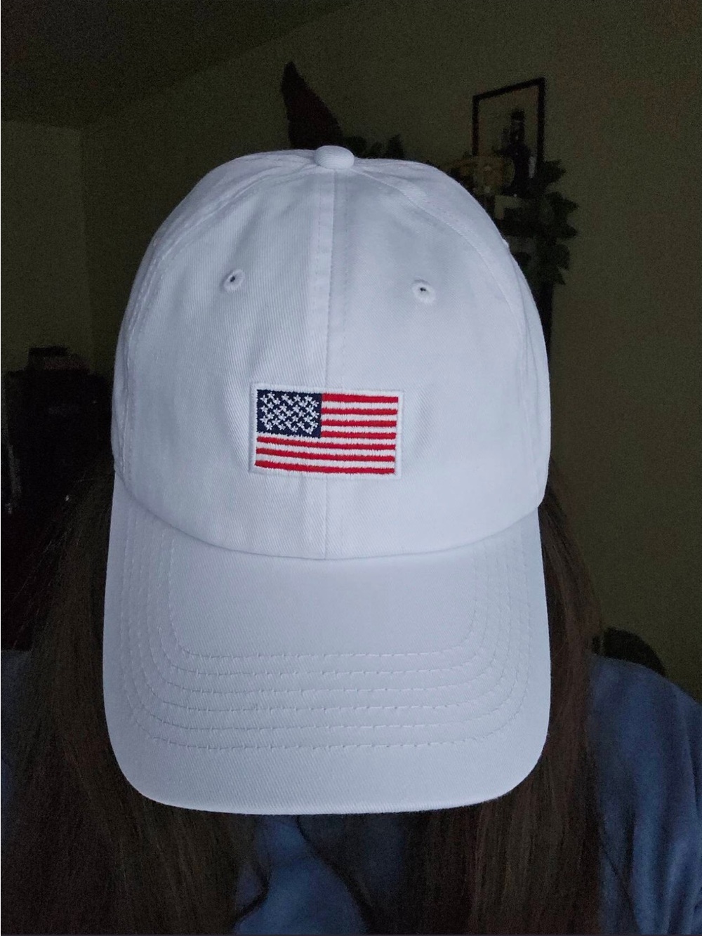 White Baseball Cap with Embroidered American Flag